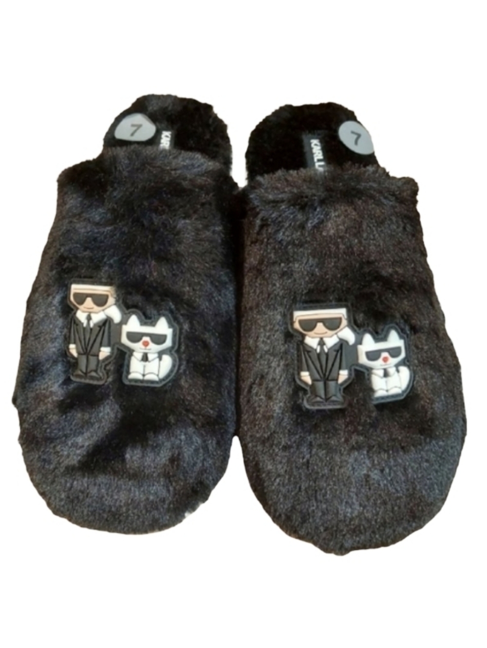Karl Lagerfeld Paris Jacqui Black Faux Fur Slippers